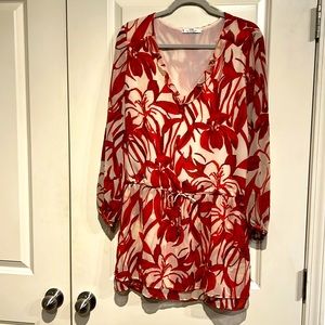 MNG Floral Sheer Long Sleeve Lined Mini Dress Sz 8/L